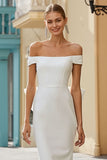White Bodycon Off the Shoulder Midi Engagement Dress with Bow