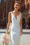 White V Neck Bodycon Backless Midi Engagement Dress with Bow