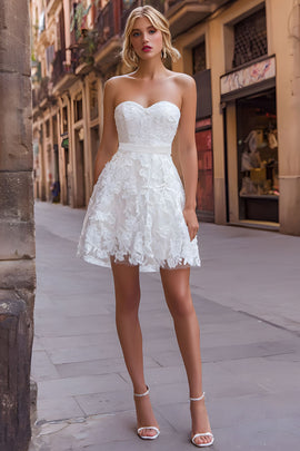 White Sweetheart Lace A Line Short Bachelorette Dress