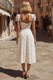 Ivory A Line Floral Midi Engagement Dress with Appliques