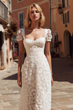 Ivory A Line Floral Midi Engagement Dress with Appliques