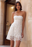 White Strapless A Line Lace Short Bachelorette Dress