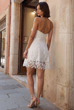 White Strapless A Line Lace Short Bachelorette Dress