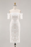 Ivory Lace Bodycon Off the Shoulder Midi Boho Engagement Dress