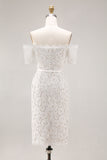 Ivory Lace Bodycon Off the Shoulder Midi Boho Engagement Dress