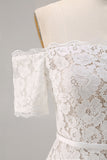 Ivory Lace Bodycon Off the Shoulder Midi Boho Engagement Dress