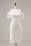 Ivory Lace Bodycon Off the Shoulder Midi Boho Engagement Dress