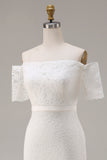 Ivory Lace Bodycon Off the Shoulder Midi Boho Engagement Dress