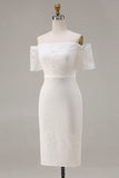 Ivory Lace Bodycon Off the Shoulder Midi Boho Engagement Dress