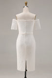 Ivory Lace Bodycon Off the Shoulder Midi Boho Engagement Dress
