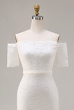 Ivory Lace Bodycon Off the Shoulder Midi Boho Engagement Dress