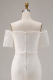 Ivory Lace Bodycon Off the Shoulder Midi Boho Engagement Dress