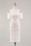 Ivory Lace Bodycon Off the Shoulder Midi Boho Engagement Dress