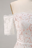 Ivory Lace Bodycon Off the Shoulder Midi Boho Engagement Dress
