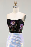Sparkly Black Lilac Floral Corset Mermaid Glitter Long Prom Dress