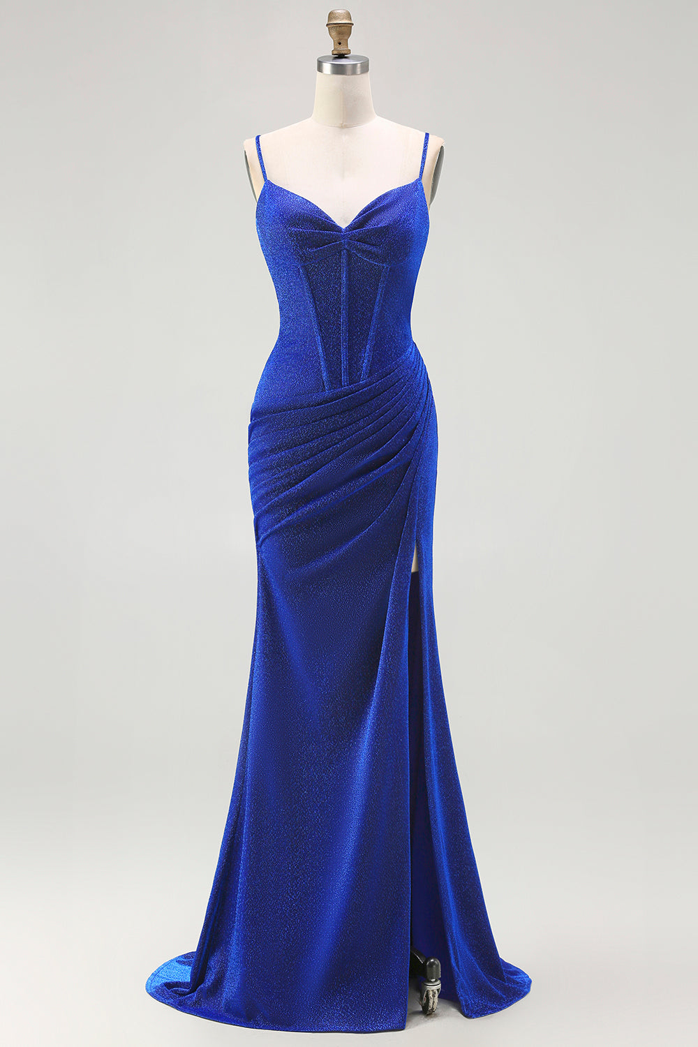 Royal Blue Corset Mermaid Long Prom Dress with Slit