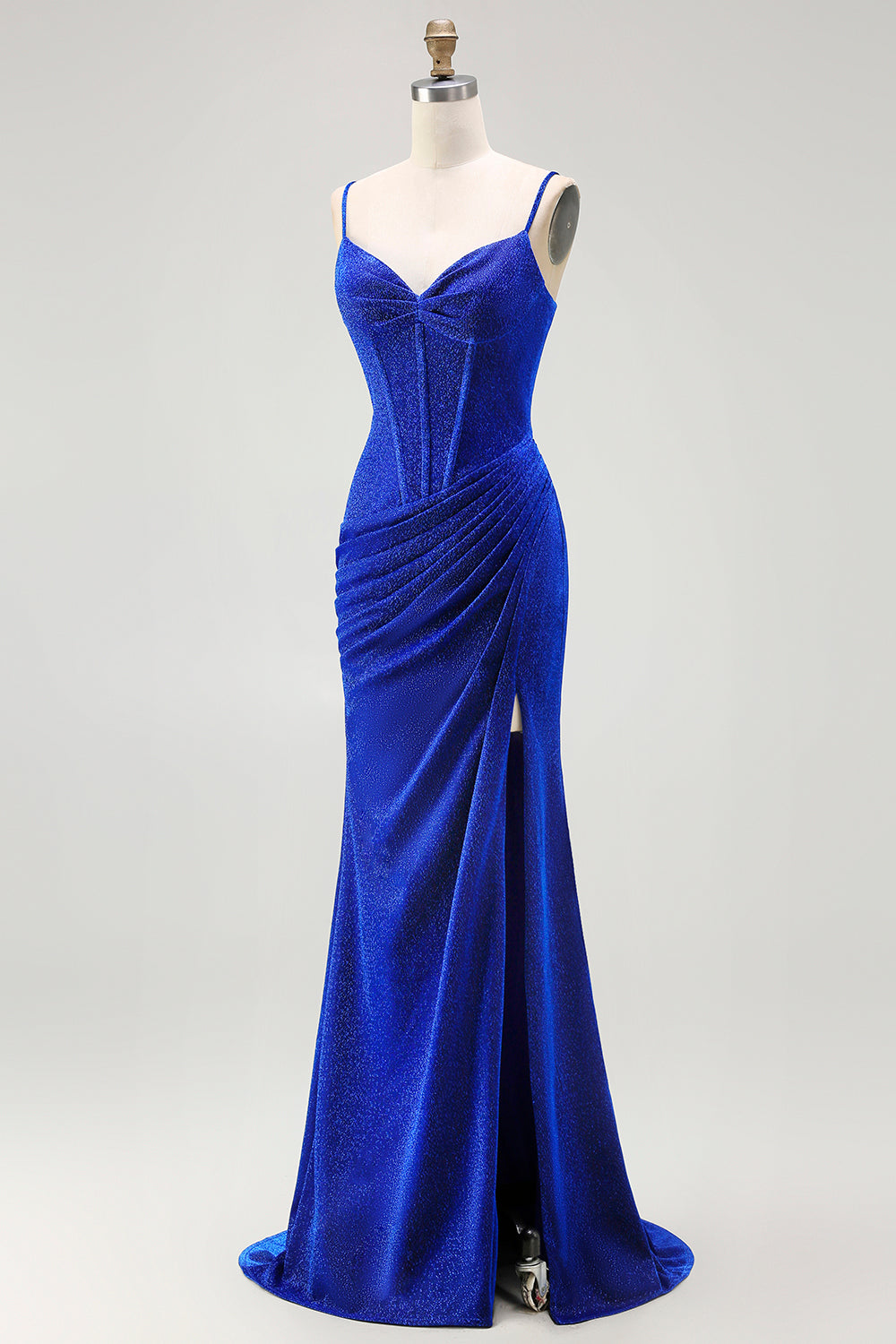 Royal Blue Corset Mermaid Long Prom Dress with Slit