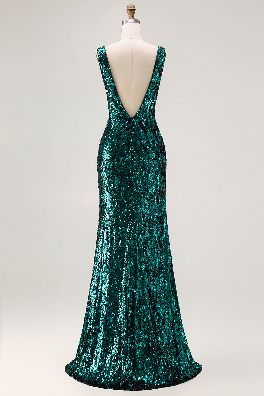 Sparkly Peacock Green Sequin V-Neck Long Prom Dress with Slit