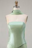 Sparkly Sage Green Neck Scarf Mermaid Long Prom Dress with Beading