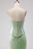 Sparkly Sage Green Neck Scarf Mermaid Long Prom Dress with Beading