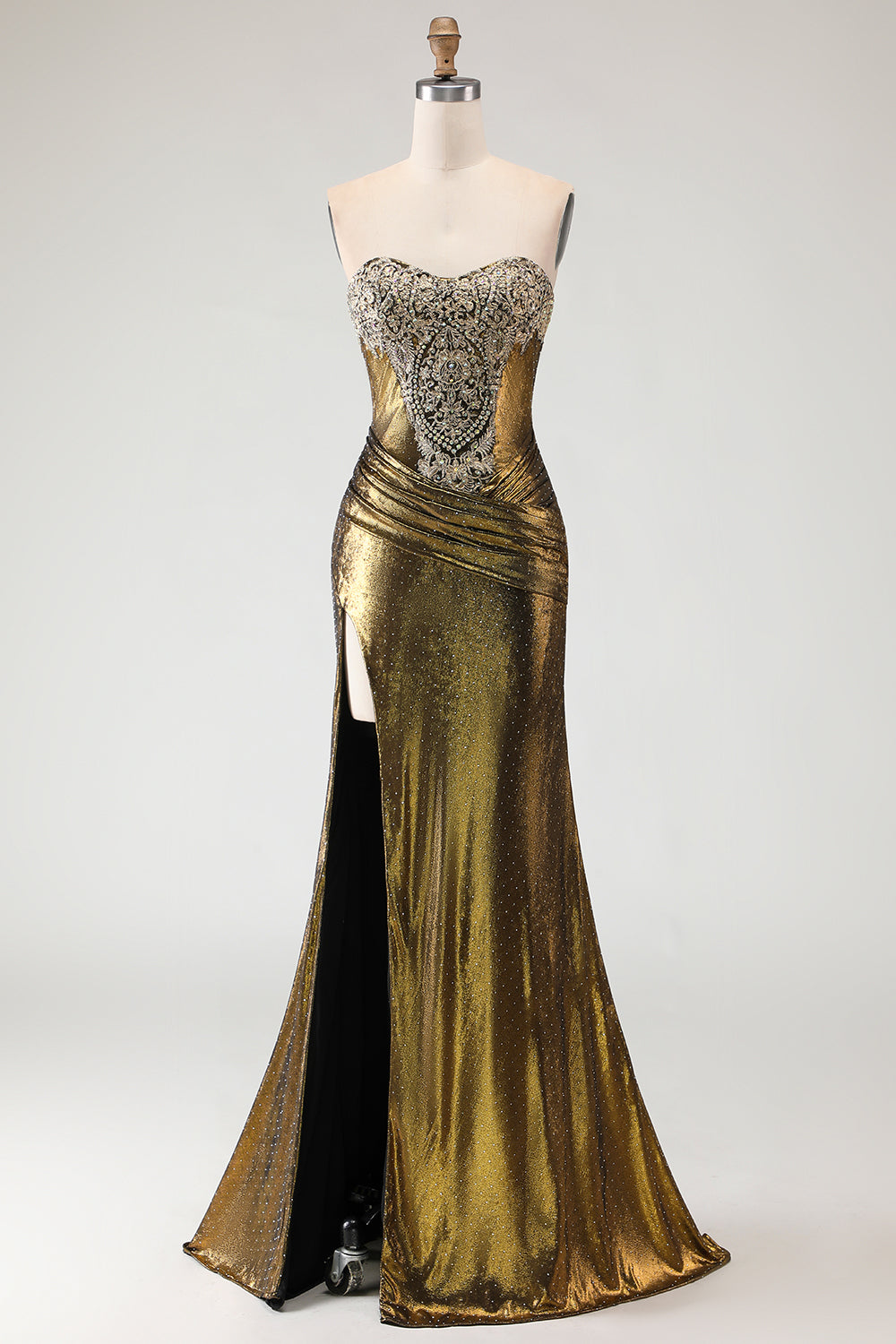 Sparkly Bronze Mermaid Long Metallic Prom Dress with Slit