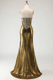 Sparkly Bronze Mermaid Long Metallic Prom Dress with Slit