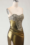 Sparkly Bronze Mermaid Long Metallic Prom Dress with Slit