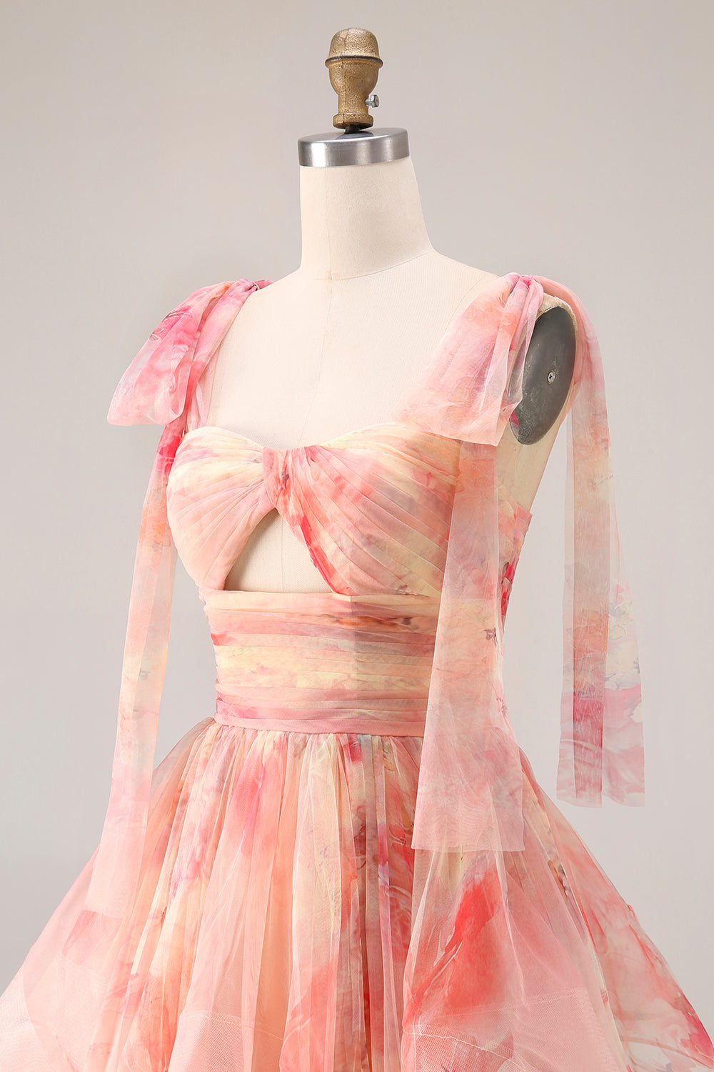 Sunset A Line Ruffled Cut Out Long Prom Dress with Keyhole