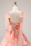 Sunset A Line Ruffled Cut Out Long Prom Dress with Keyhole