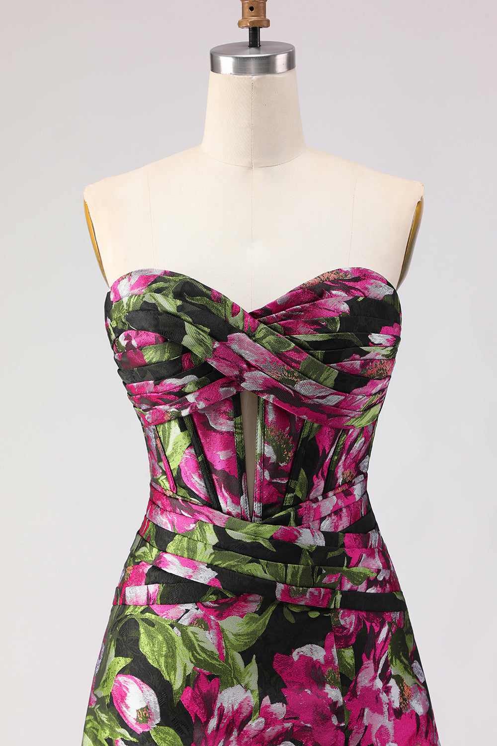 Floral Black A-Line Jacquard Sweetheart Long Corset Prom Dress with Slit