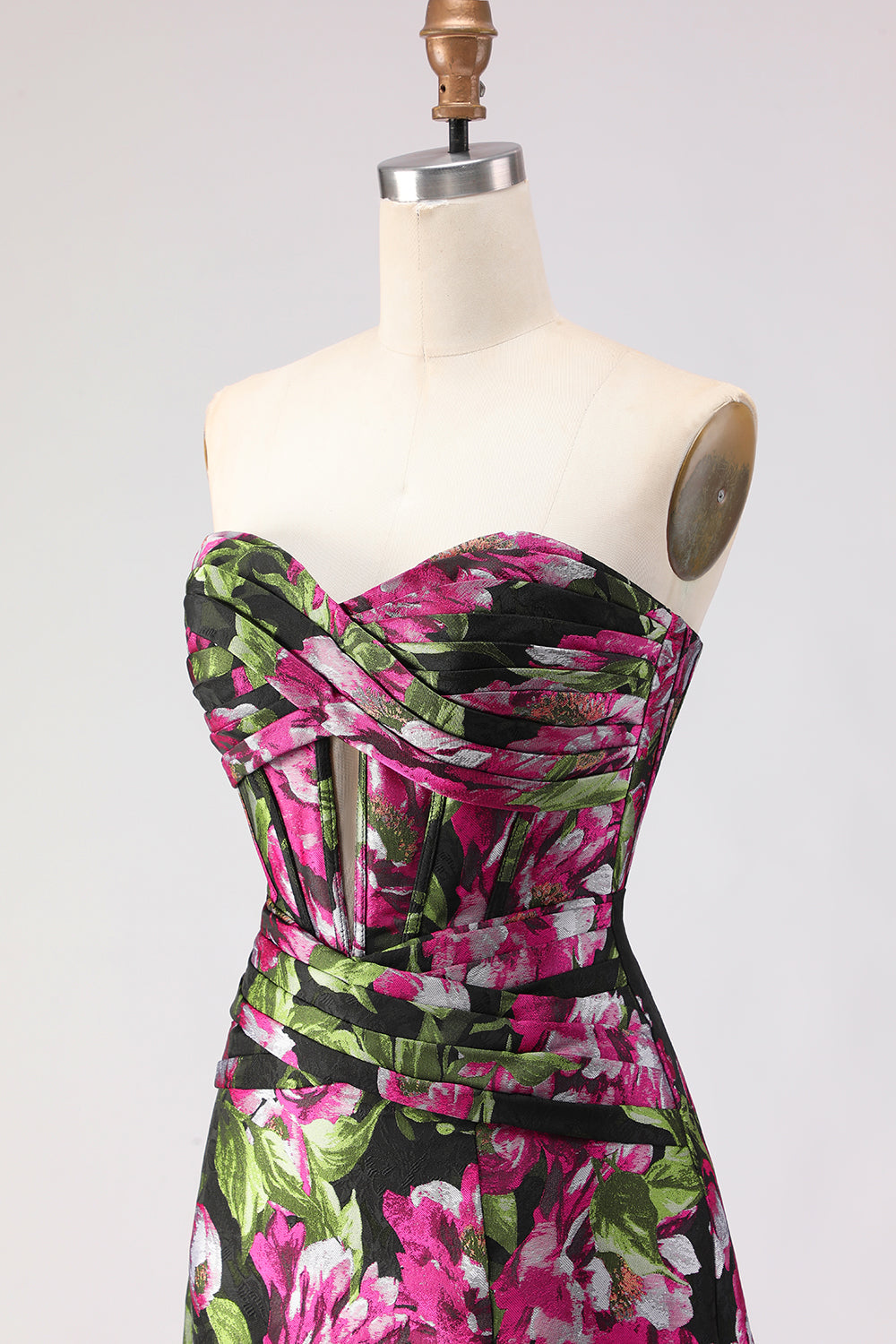 Floral Black A-Line Jacquard Sweetheart Long Corset Prom Dress with Slit