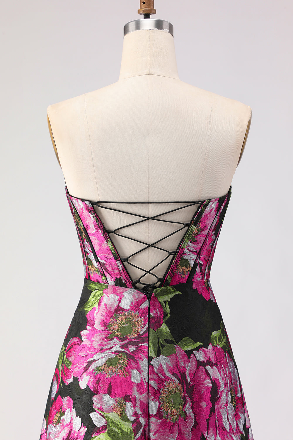 Floral Black A-Line Jacquard Sweetheart Long Corset Prom Dress with Slit