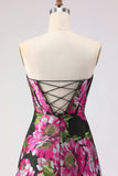 Floral Black A-Line Jacquard Sweetheart Long Corset Prom Dress with Slit