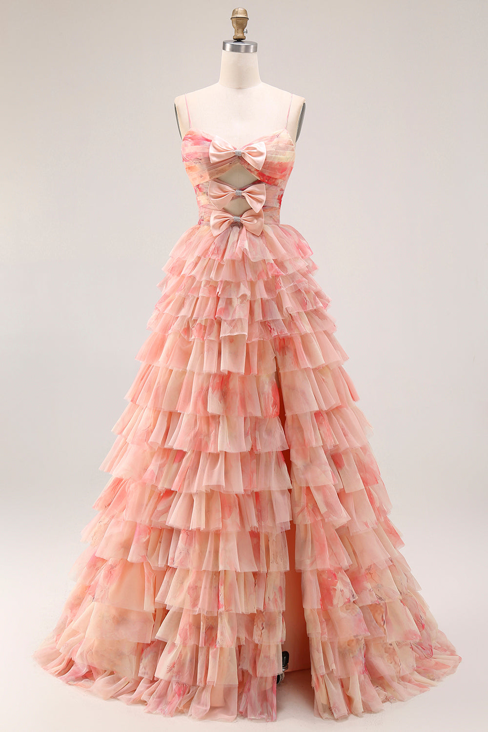 Sunset A Line Tiered Ruffled Long Prom Dress with Slit