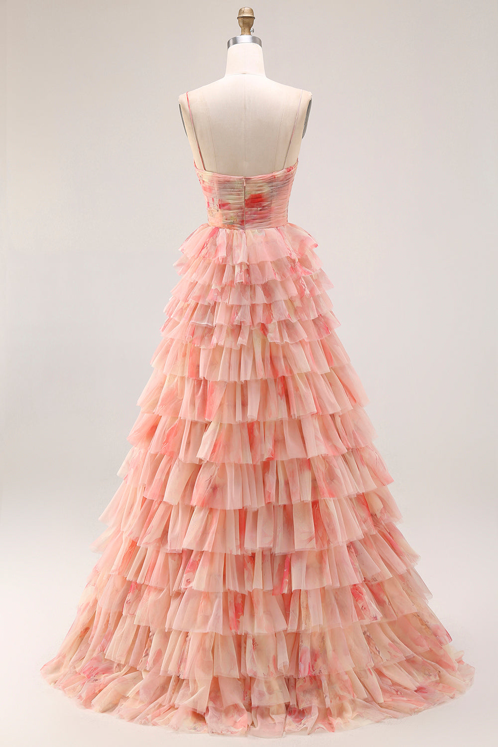 Sunset A Line Tiered Ruffled Long Prom Dress with Slit