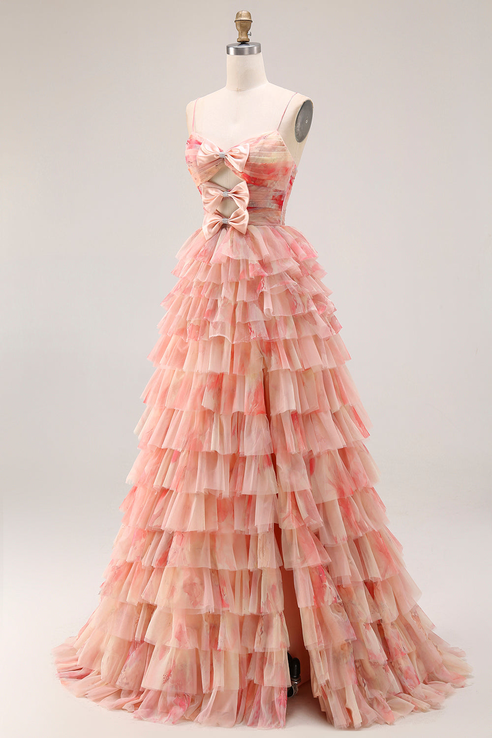 Sunset A Line Tiered Ruffled Long Prom Dress with Slit