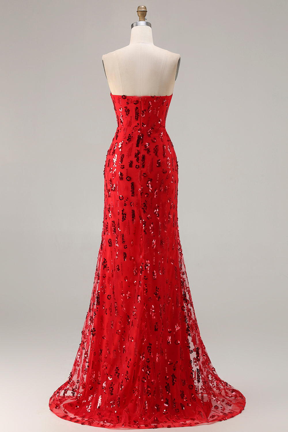 Sparkly Red Sequin Mermaid Sweetheart Long Prom Dress with Slit