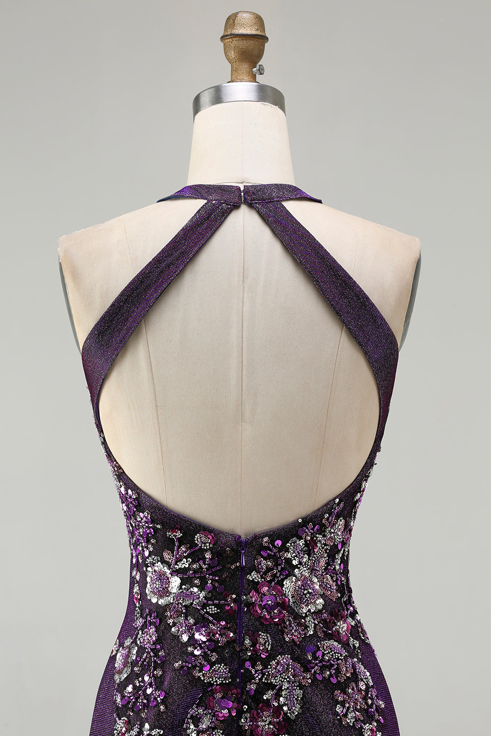 Sparkly Grape Floral Mermaid Beaded Long Prom Dress with Slit