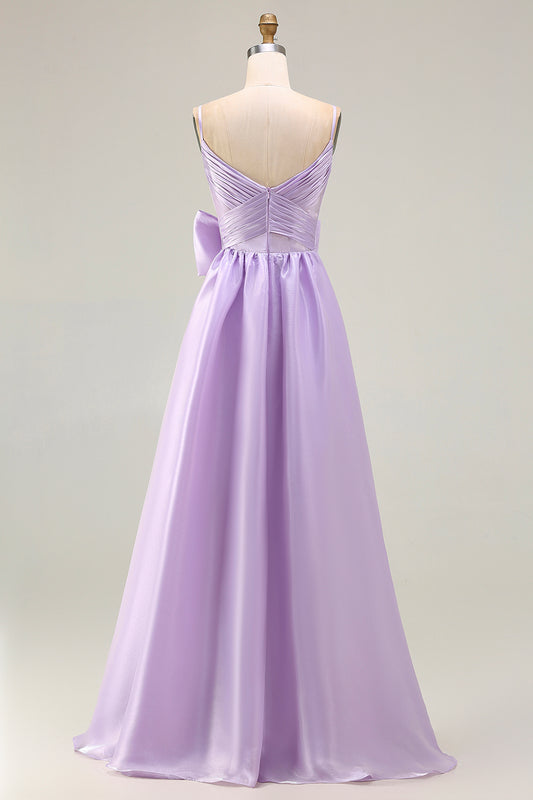 Lilac A-Line Long Prom Dress with Bow