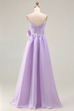 Lilac A-Line Long Prom Dress with Bow
