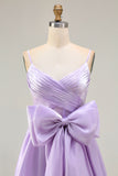 Lilac A-Line Long Prom Dress with Bow