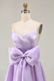 Lilac A-Line Long Prom Dress with Bow