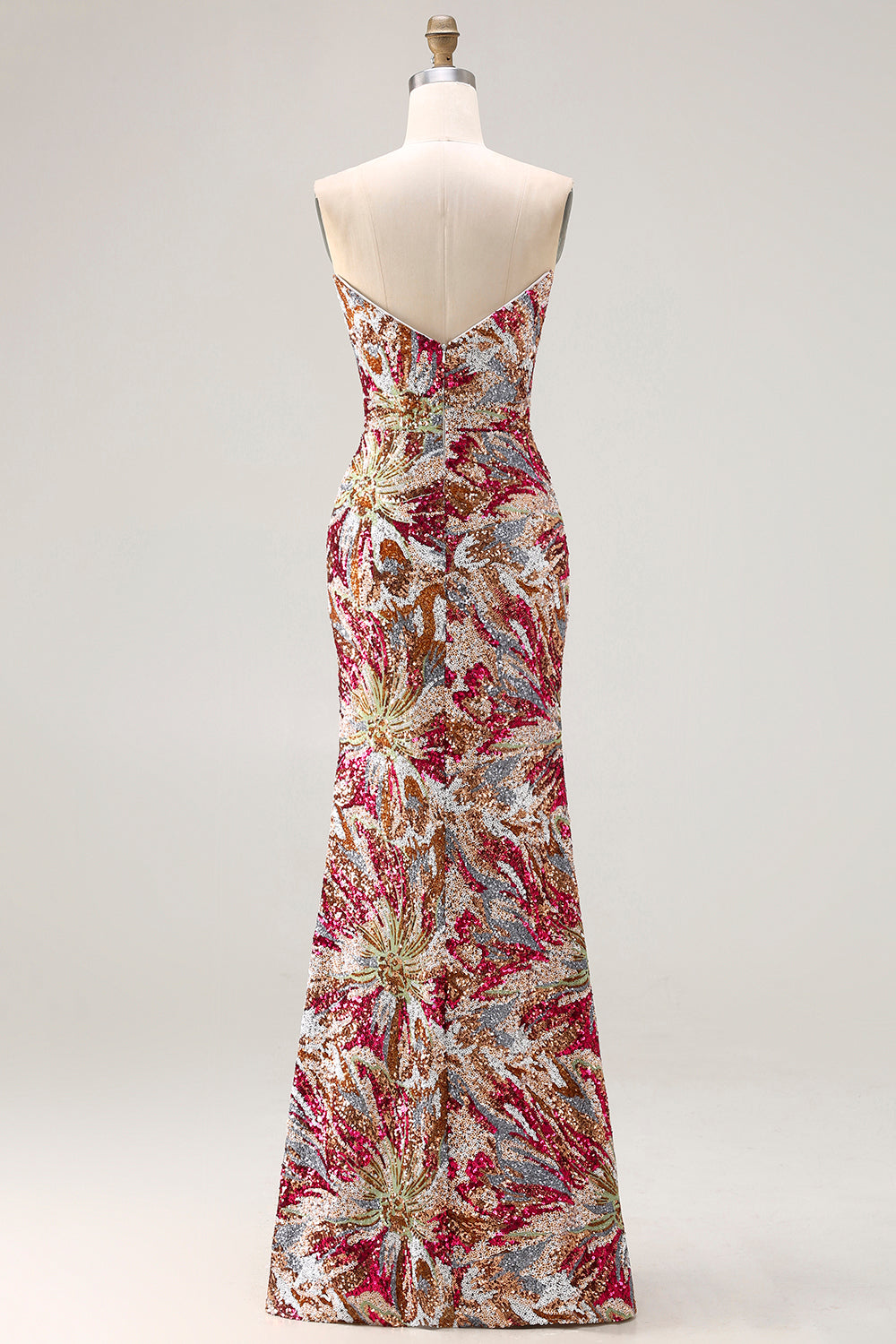 Sparkly Floral Fuchsia Sheath Sweetheart Long Prom Dress with Slit