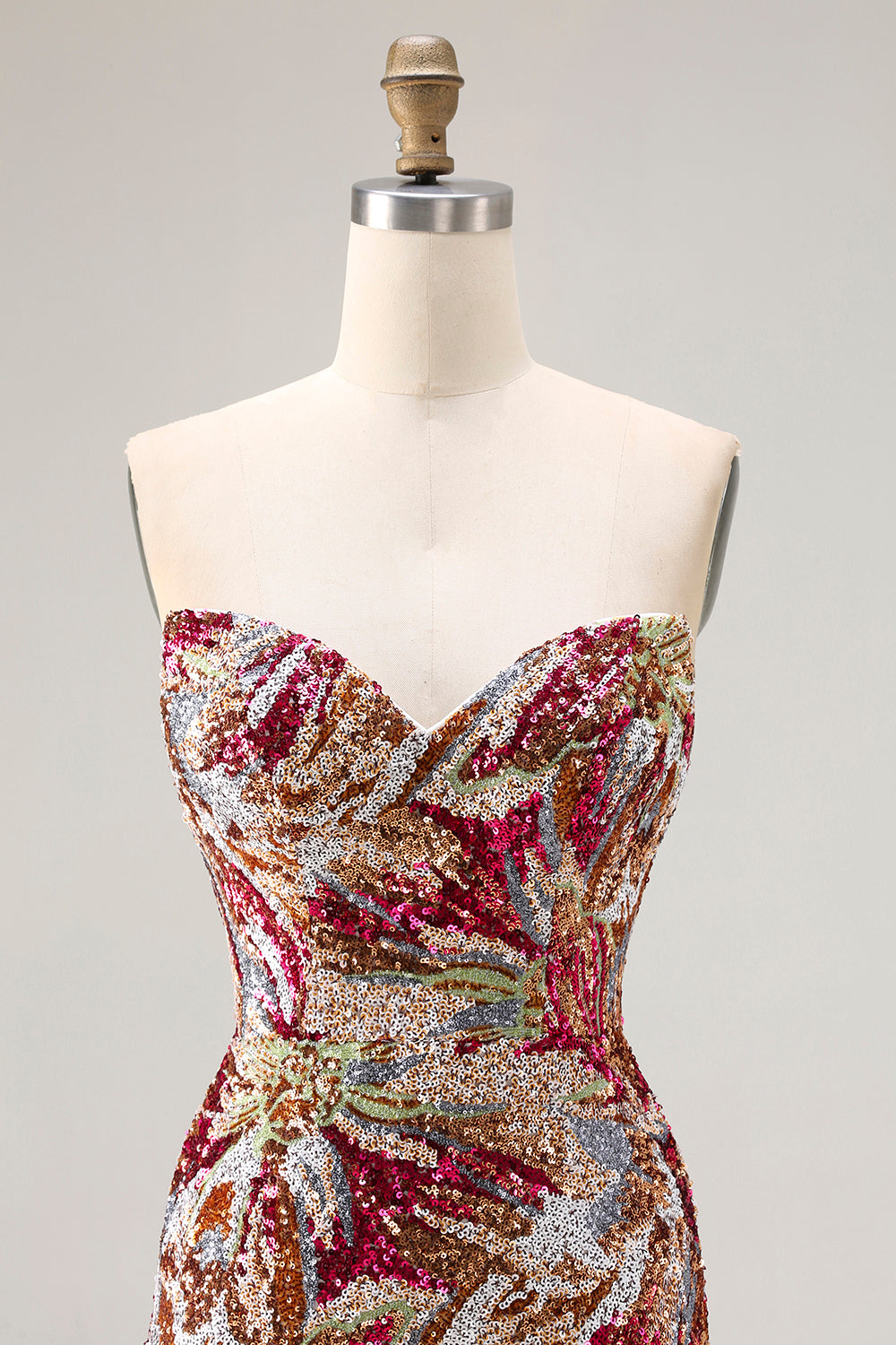 Sparkly Floral Fuchsia Sheath Sweetheart Long Prom Dress with Slit