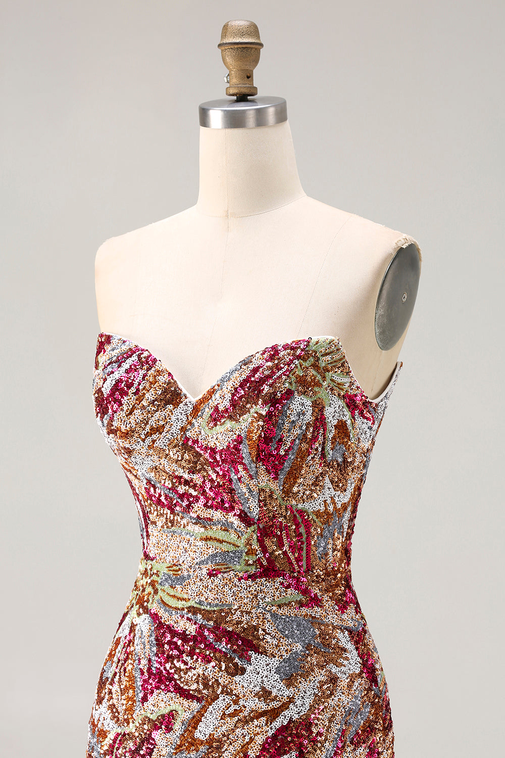 Sparkly Floral Fuchsia Sheath Sweetheart Long Prom Dress with Slit