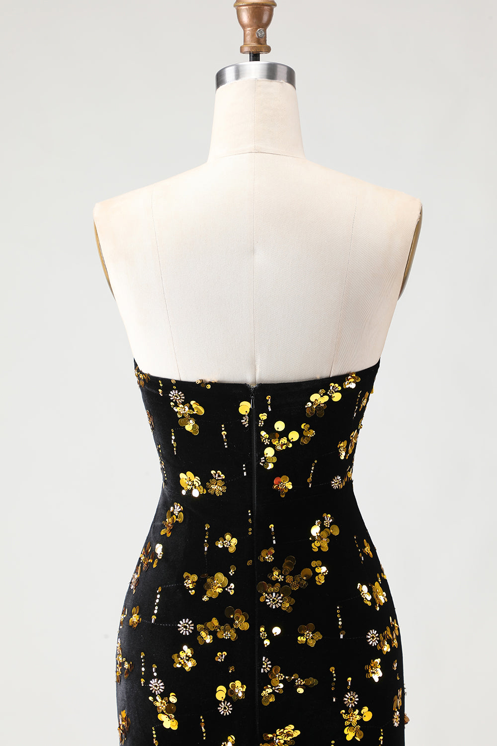 Sparkly Black and Golden Floral Mermaid Long Prom Dress with Slit