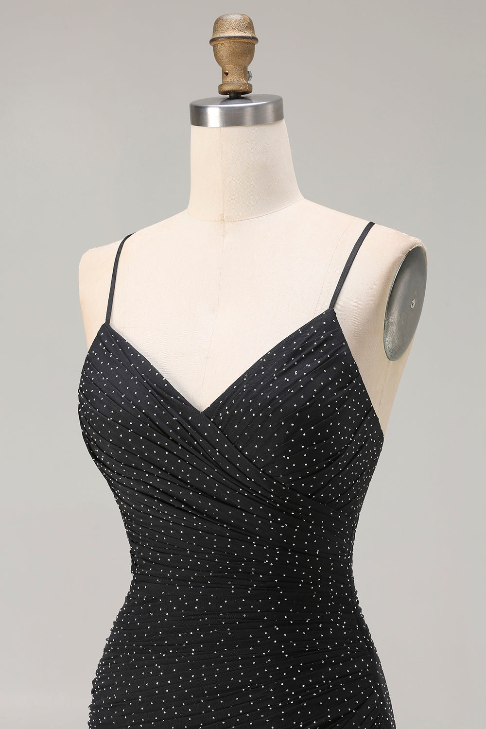 Black Polka Dots Mermaid Criss Cross Back Long Prom Dress with Slit