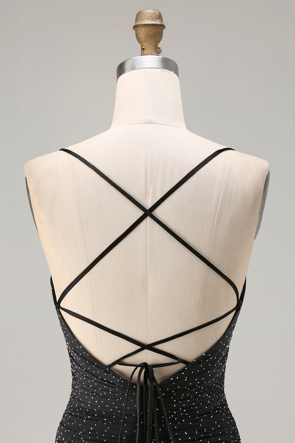 Black Polka Dots Mermaid Criss Cross Back Long Prom Dress with Slit