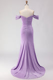Purple Mermaid Off the Shoulder Long Prom Dress with Slit