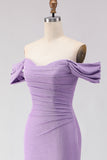 Purple Mermaid Off the Shoulder Long Prom Dress with Slit